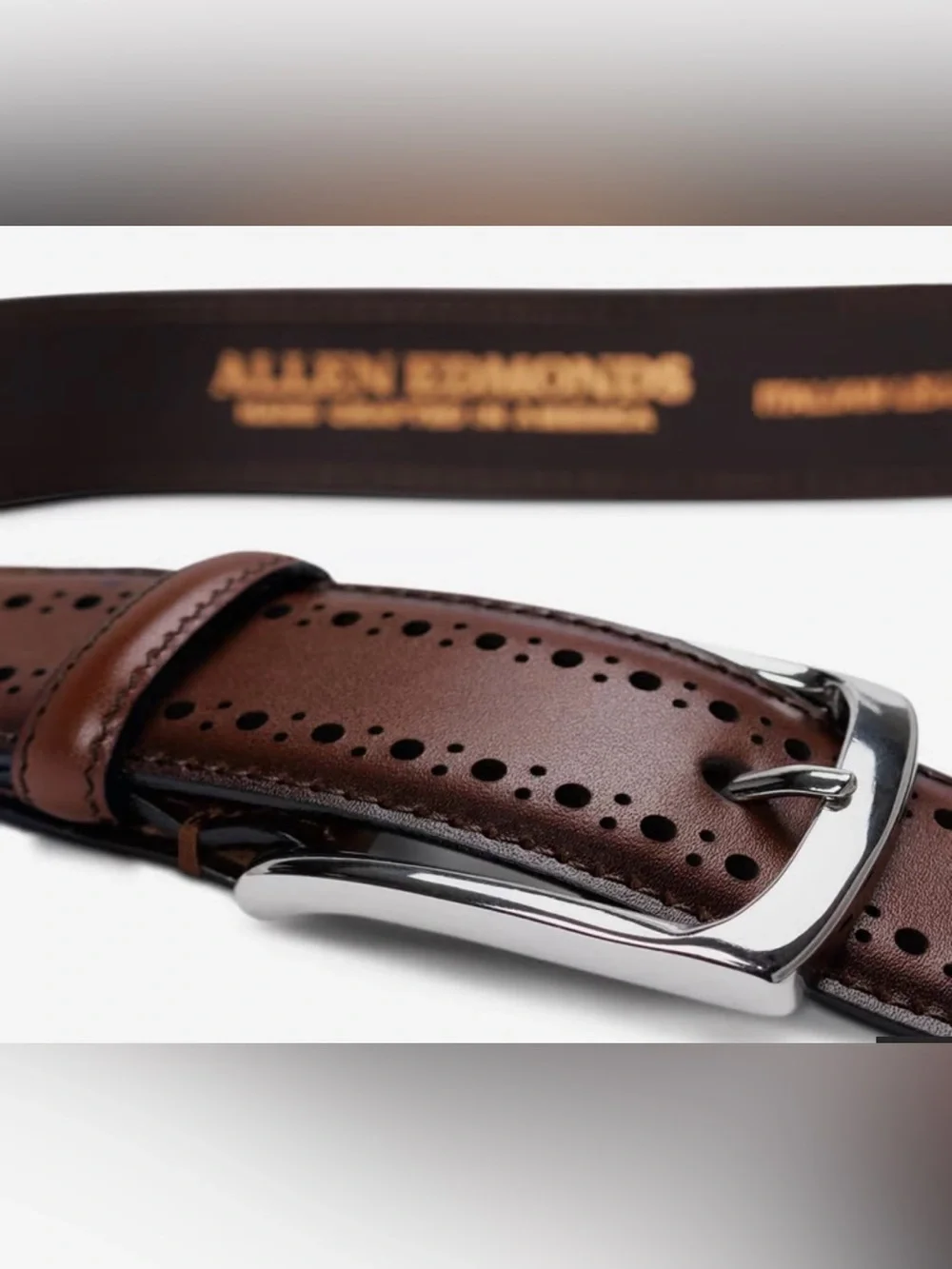 Allen Edmonds Manistee Dress Belt Dark Chili Leather Brogue Size 32